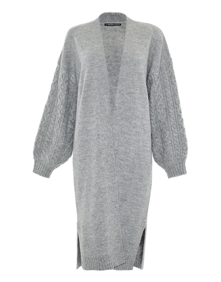 Grey Longline Cable Knit Cardigan