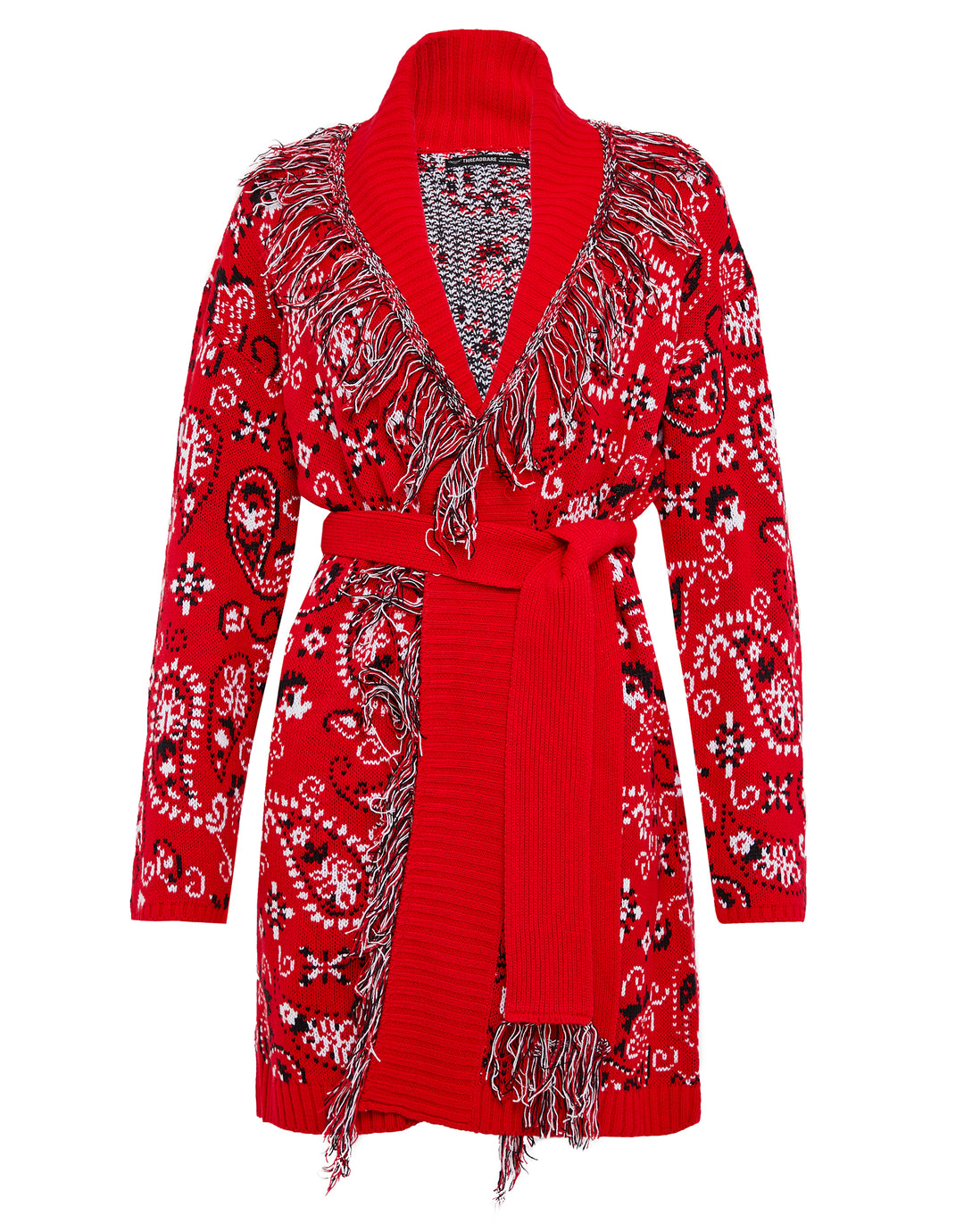 Red Paisley Print Knitted Cardigan