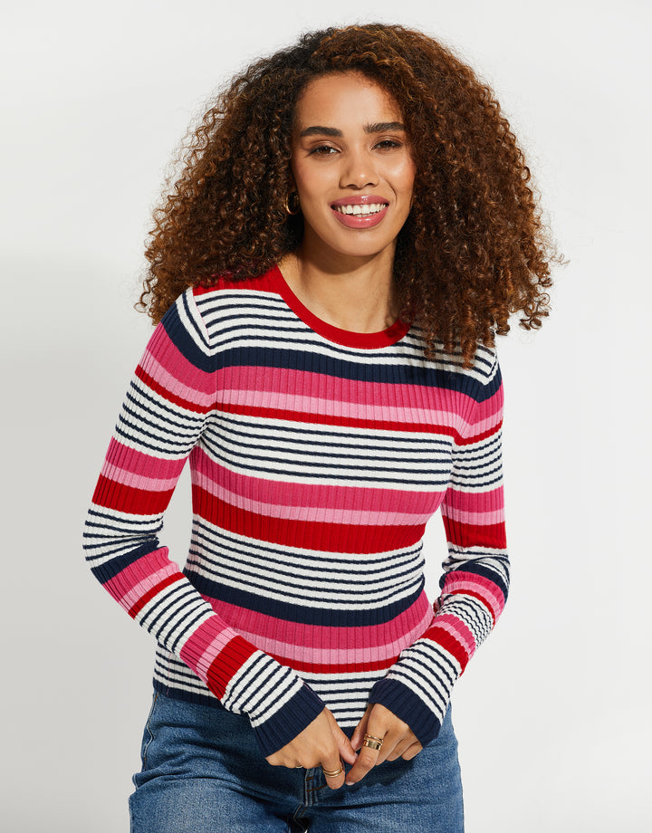 Pink Striped Ribbed Jumper