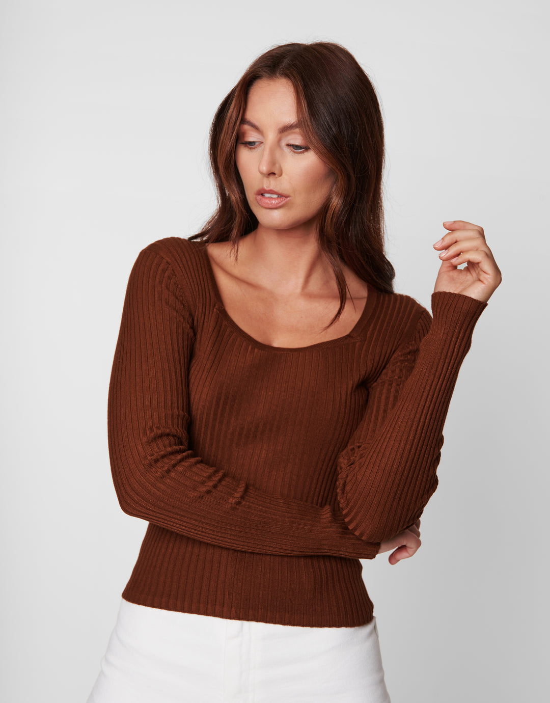 Brown Ribbed Jumper