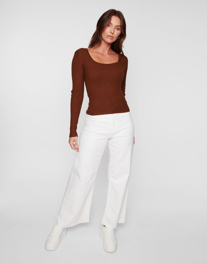 Brown Ribbed Jumper