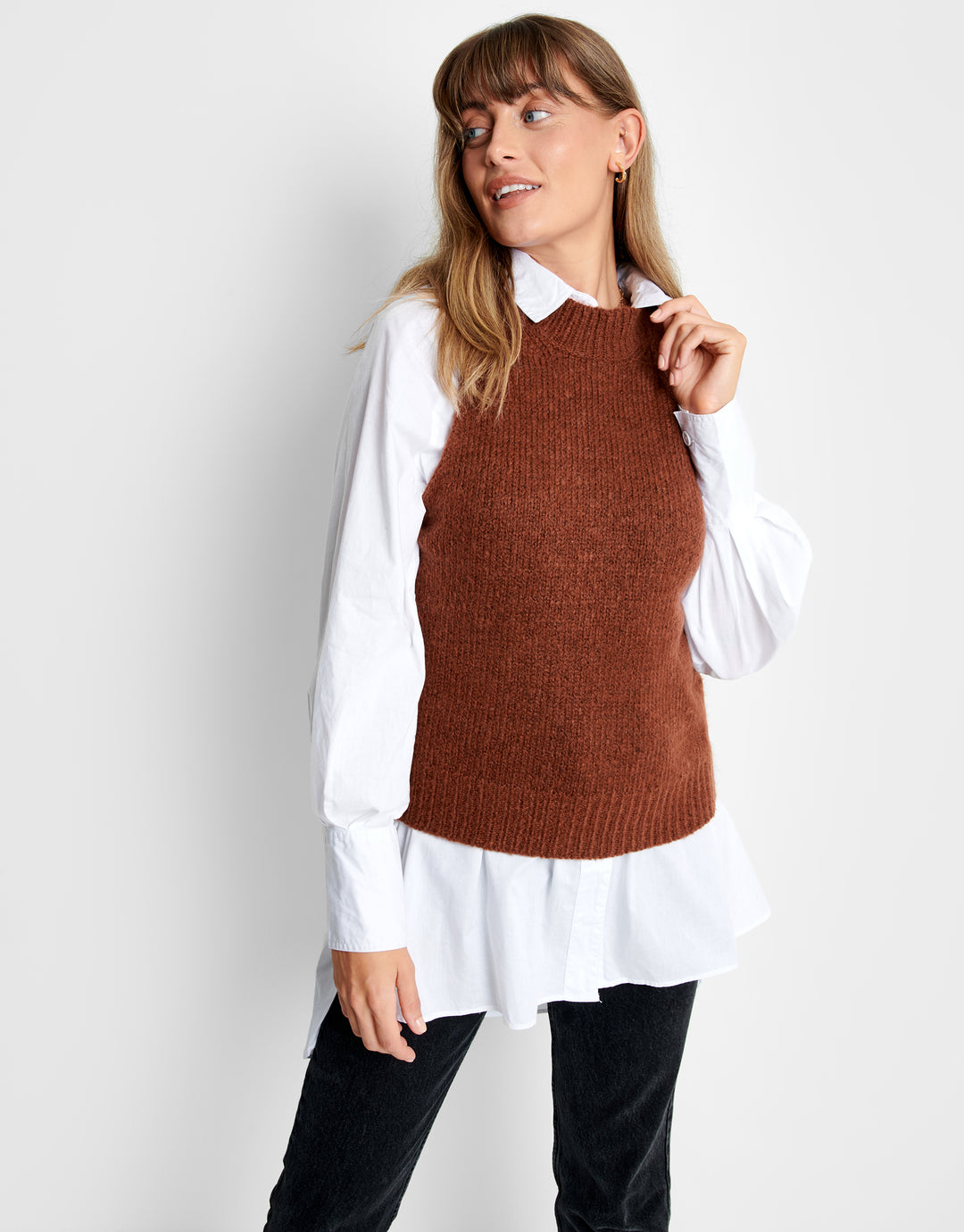 Knitted Sweater Vest in Brown