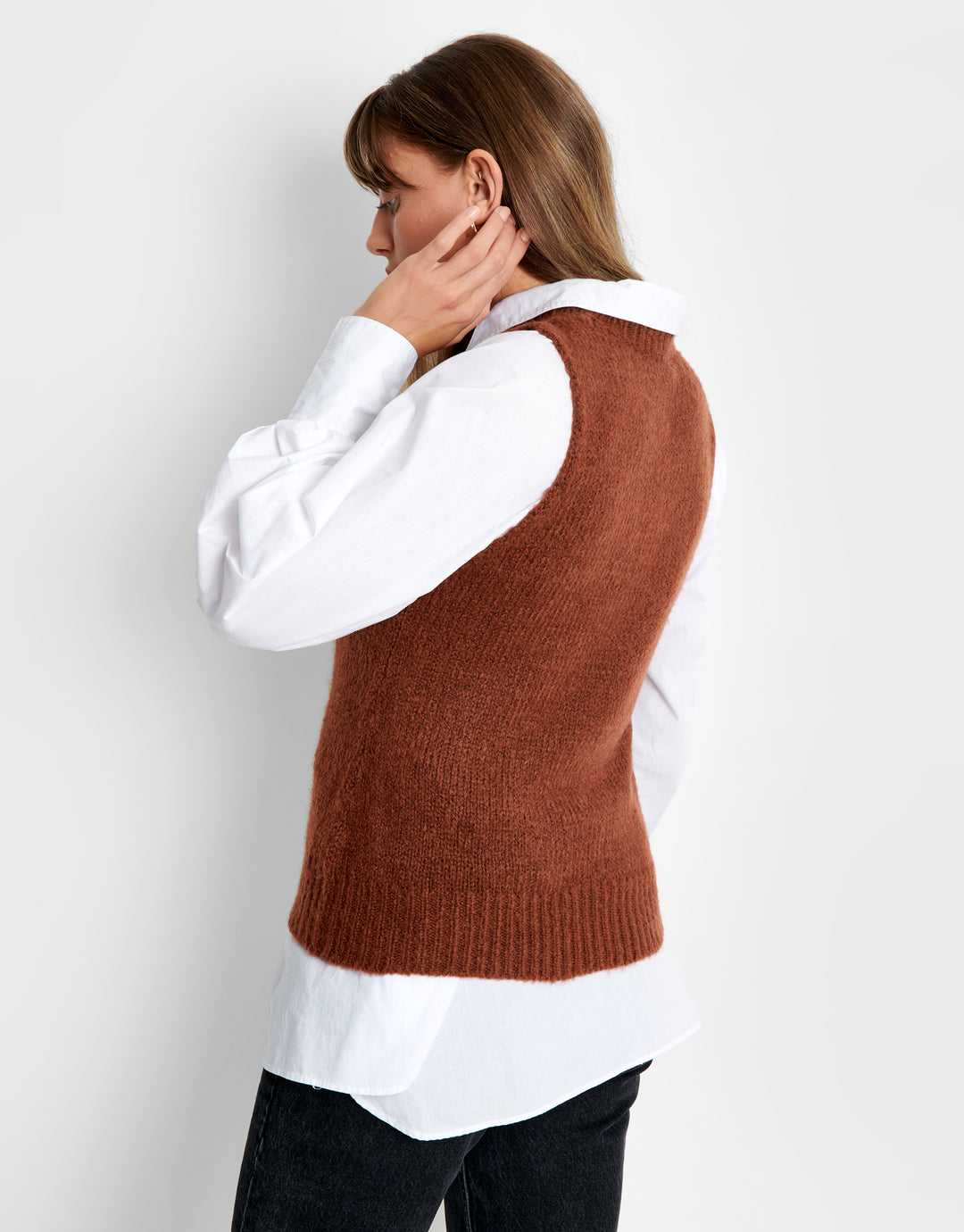 Knitted Sweater Vest in Brown