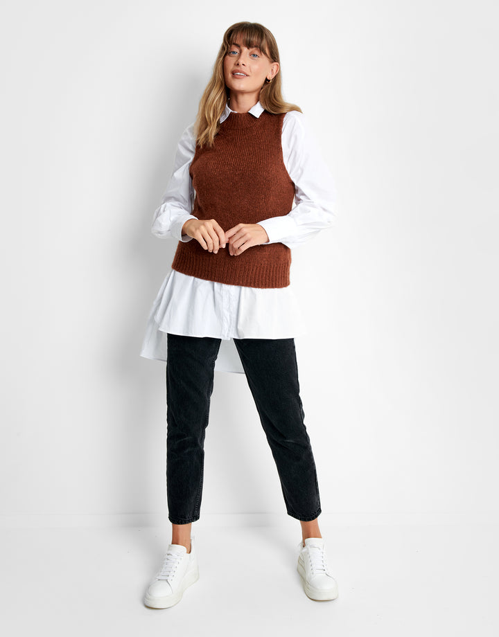 Knitted Sweater Vest in Brown