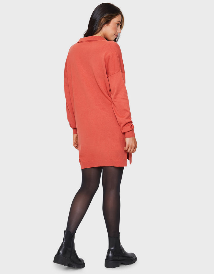 Orange Knitted Polo Dress