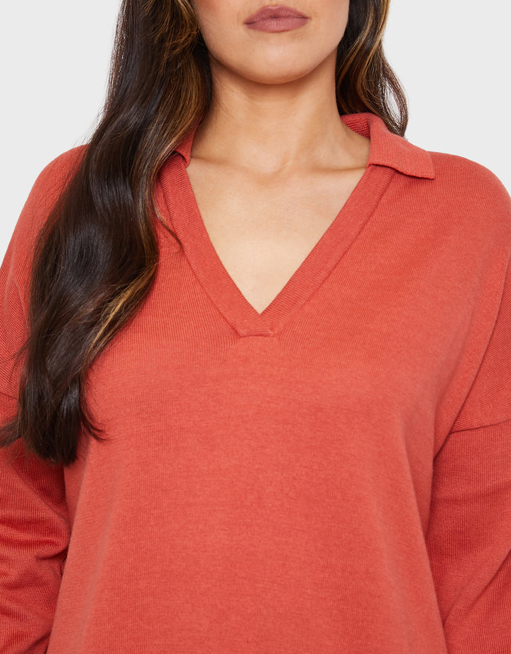 Orange Knitted Polo Dress