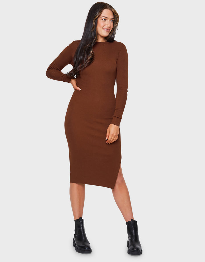 Brown Knitted Bodycon Dress
