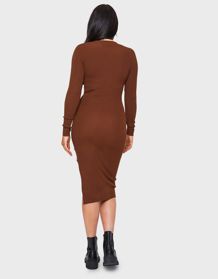 Brown Knitted Bodycon Dress
