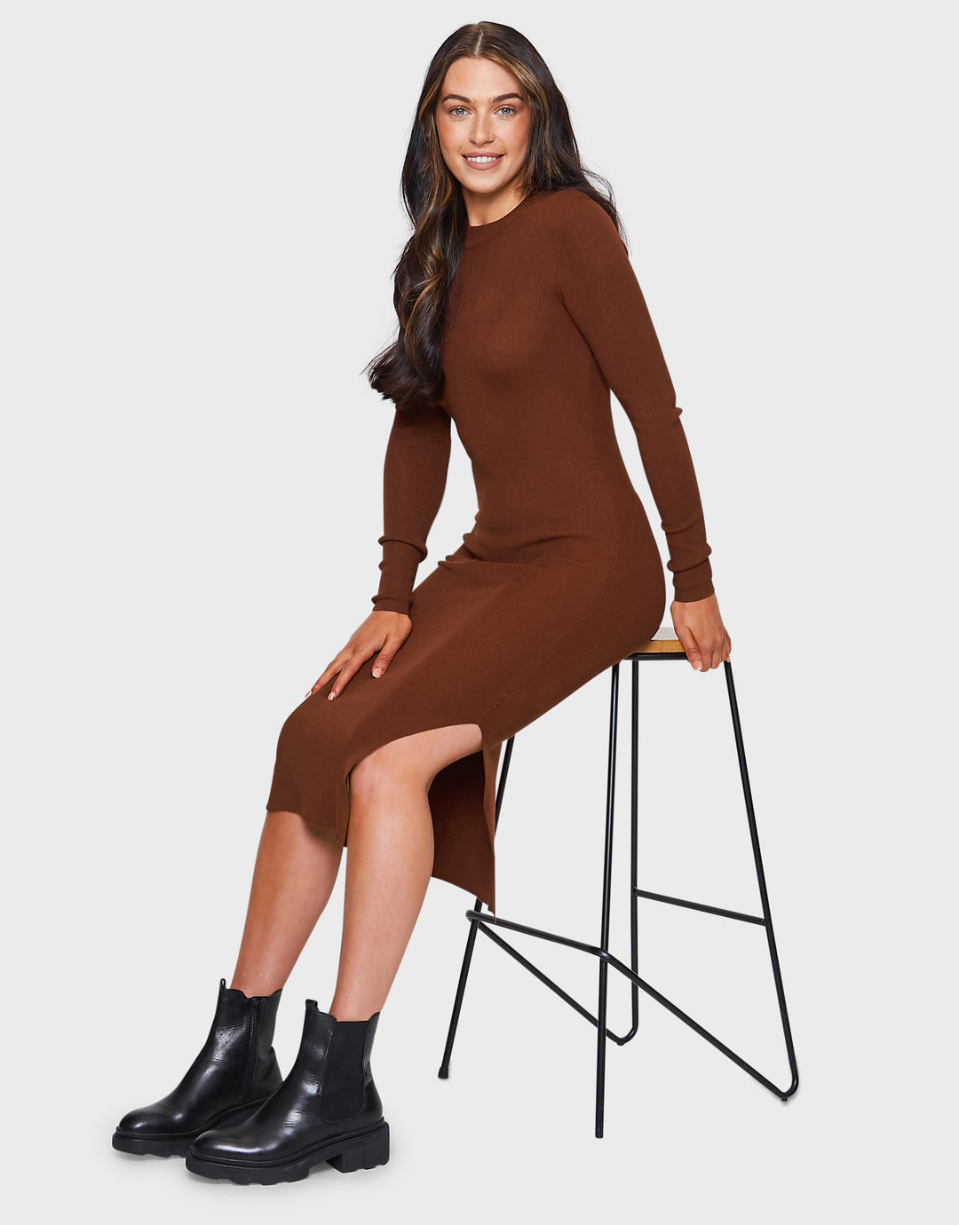 Brown Knitted Bodycon Dress