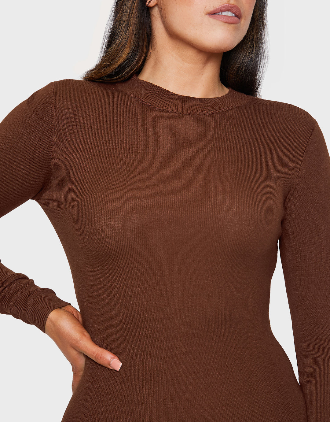 Brown Knitted Bodycon Dress