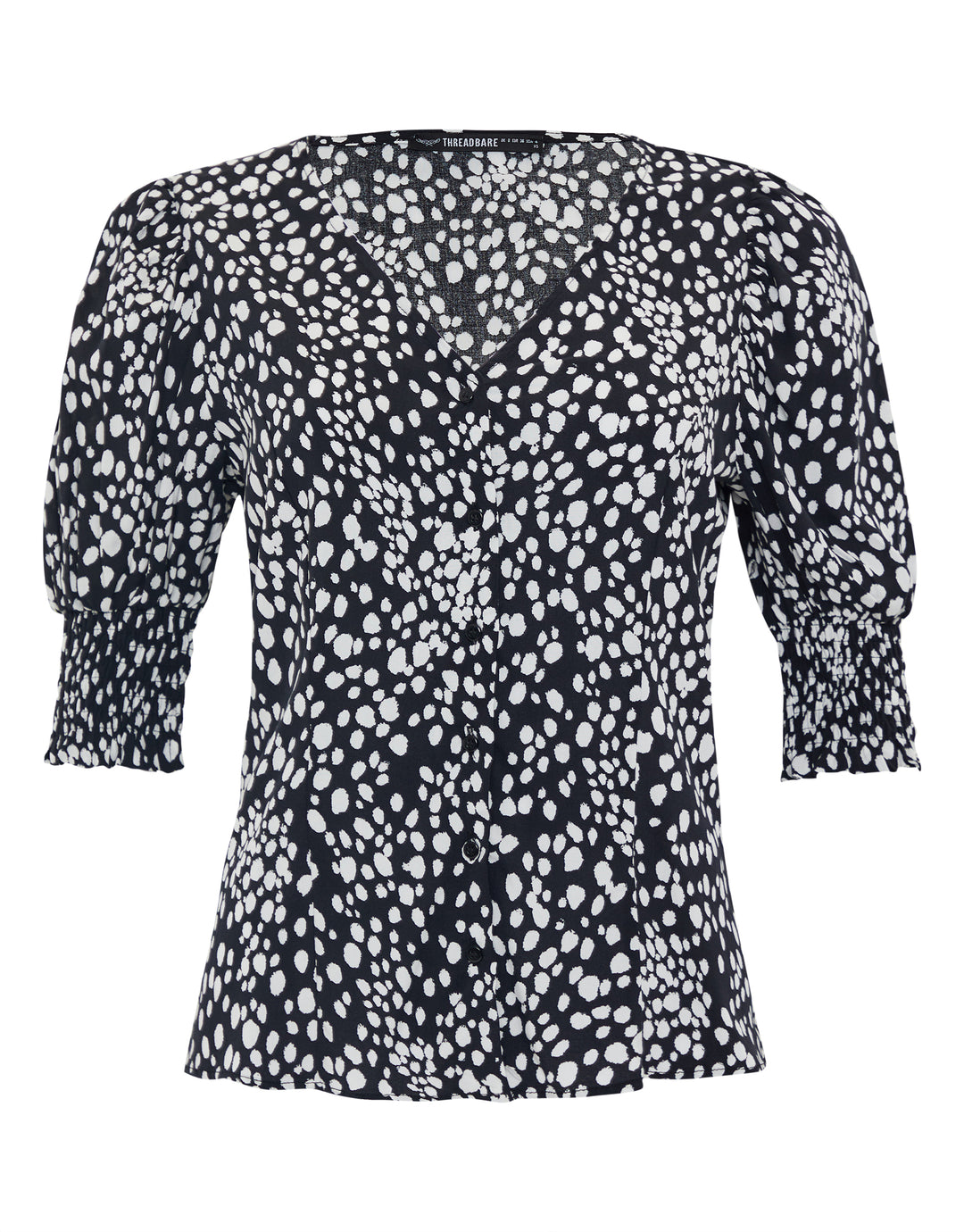 Black Abstract Dot Print Short Sleeve Blouse