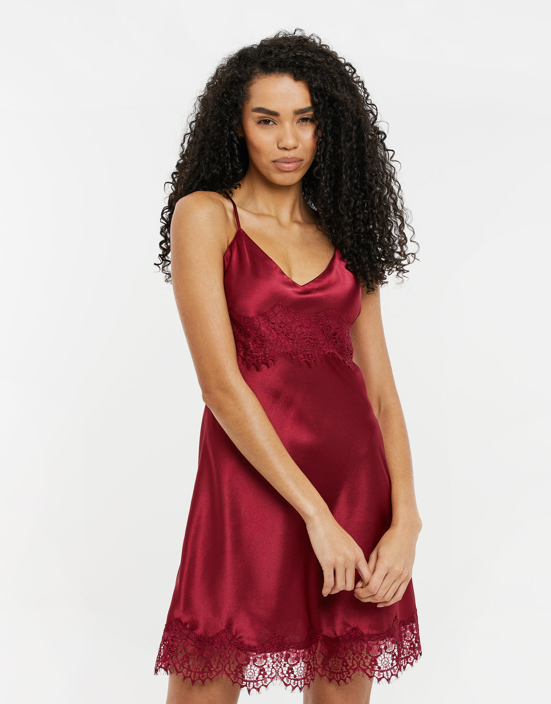 Threadbare Women's Burgundy Red Satin Lace Cami Ladies' Night Dress Threadbare Women's Burgundy Red Satin Lace Cami Ladies' Night Dress
