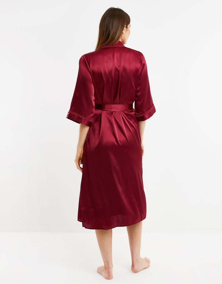 Burgundy Satin Kimono Robe