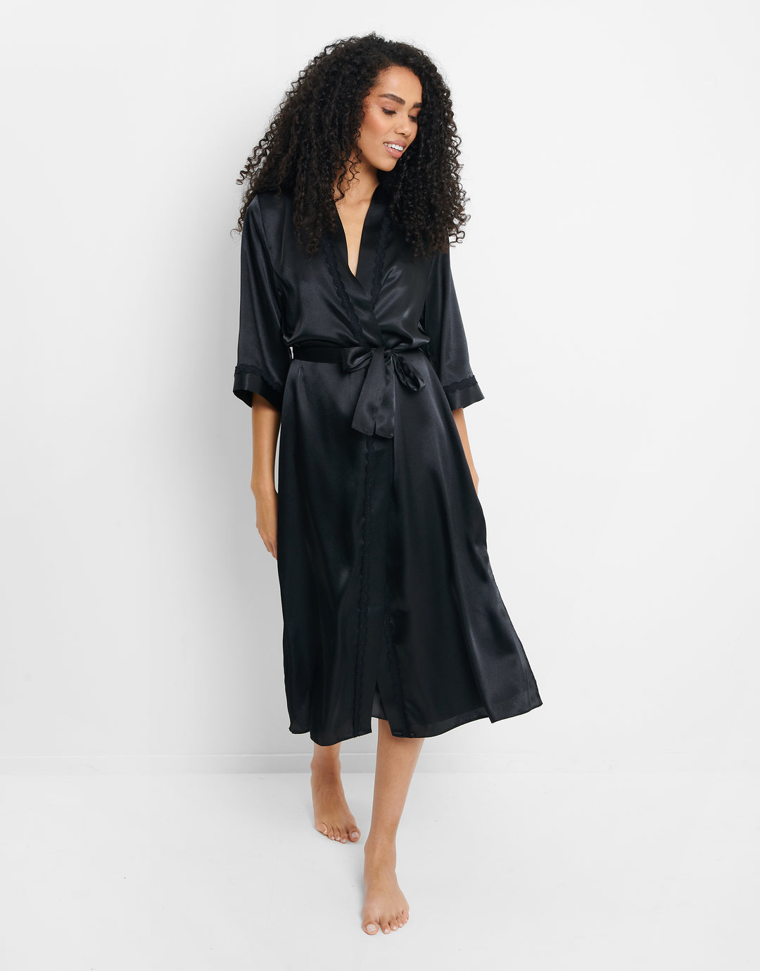 Black Satin Kimono Robe