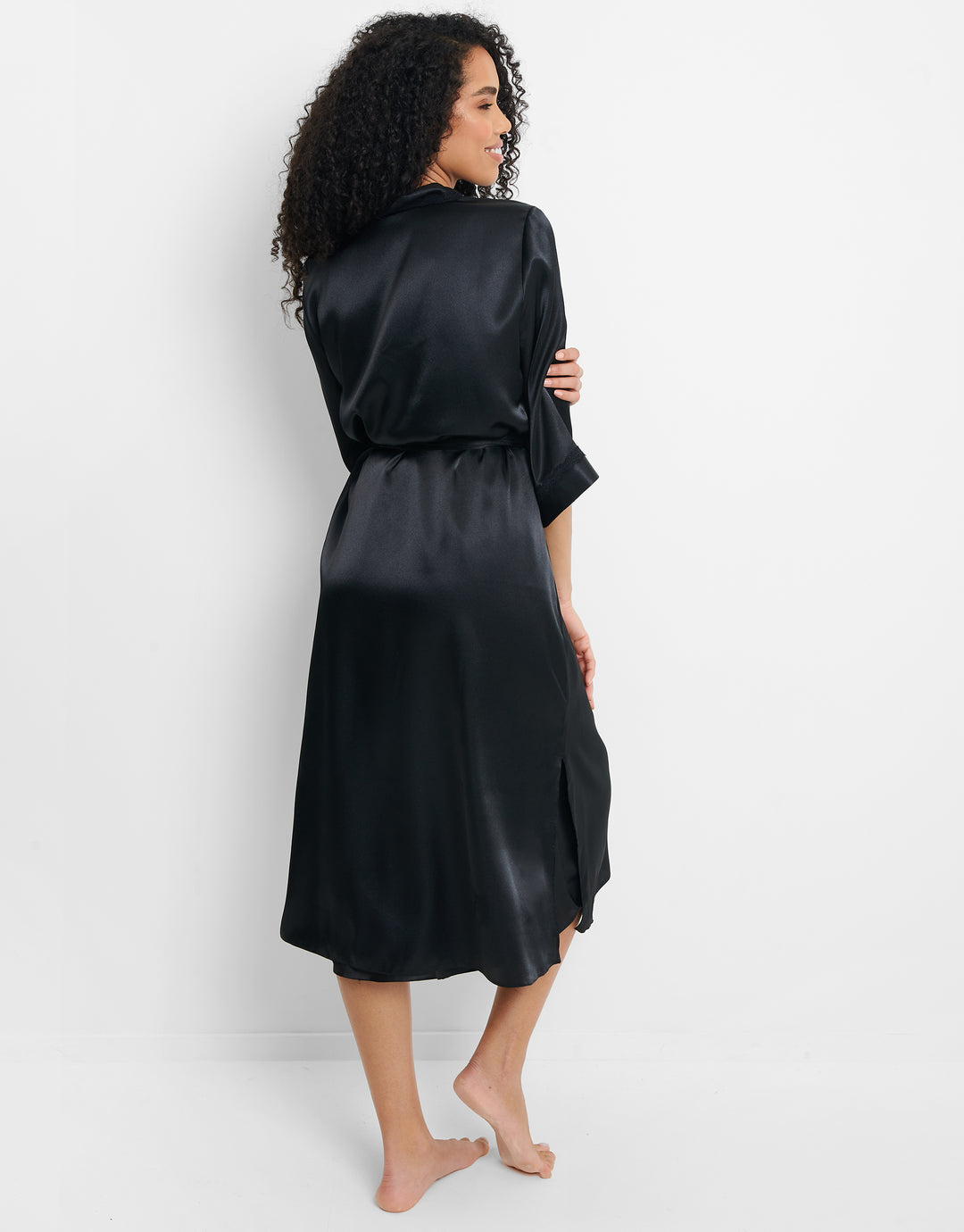Black Satin Kimono Robe