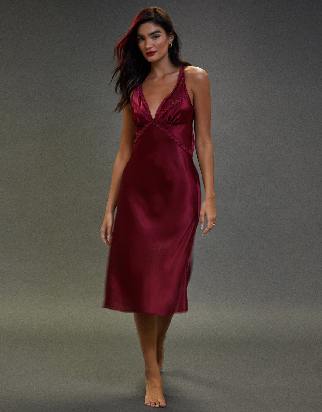 Burgundy Satin Halterneck Night Dress