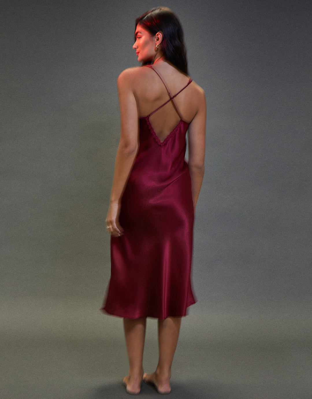 Burgundy Satin Halterneck Night Dress
