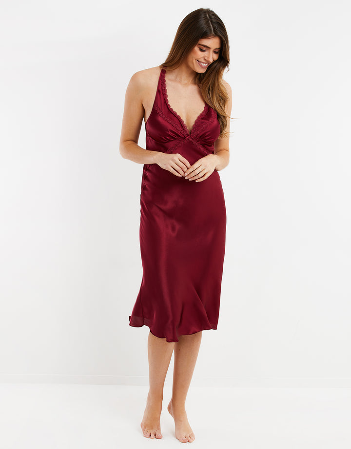 Burgundy Satin Halterneck Night Dress