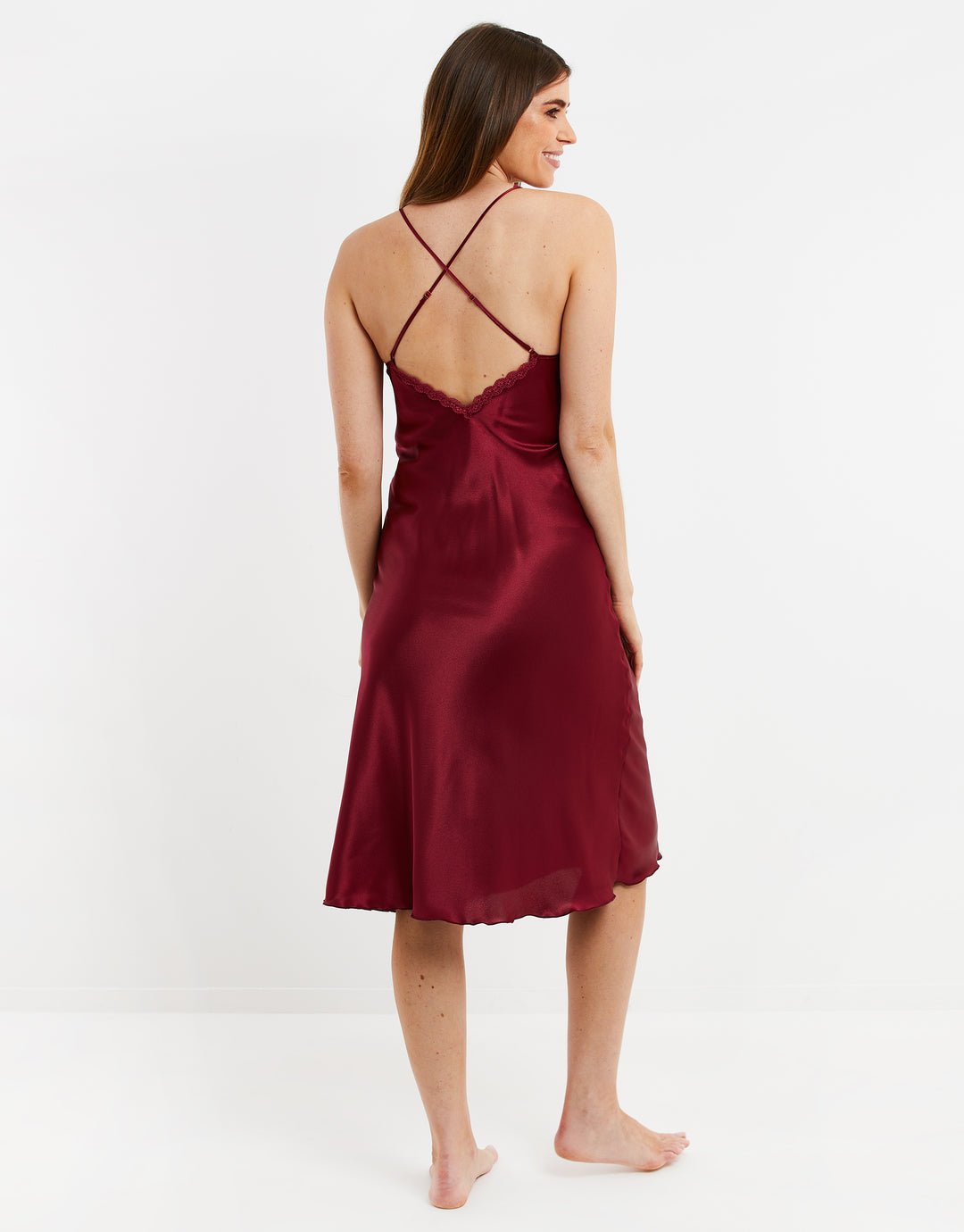 Burgundy Satin Halterneck Night Dress