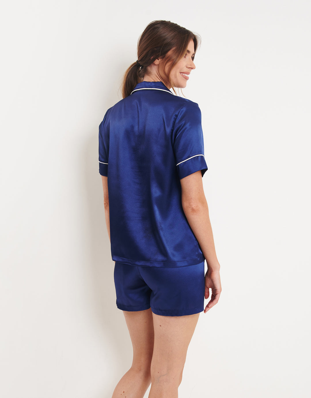 Navy Short Satin Pyjamas (2-Piece Set)