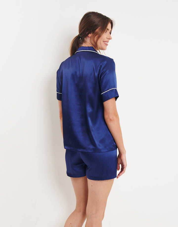 Navy Short Satin Pyjamas (2-Piece Set)