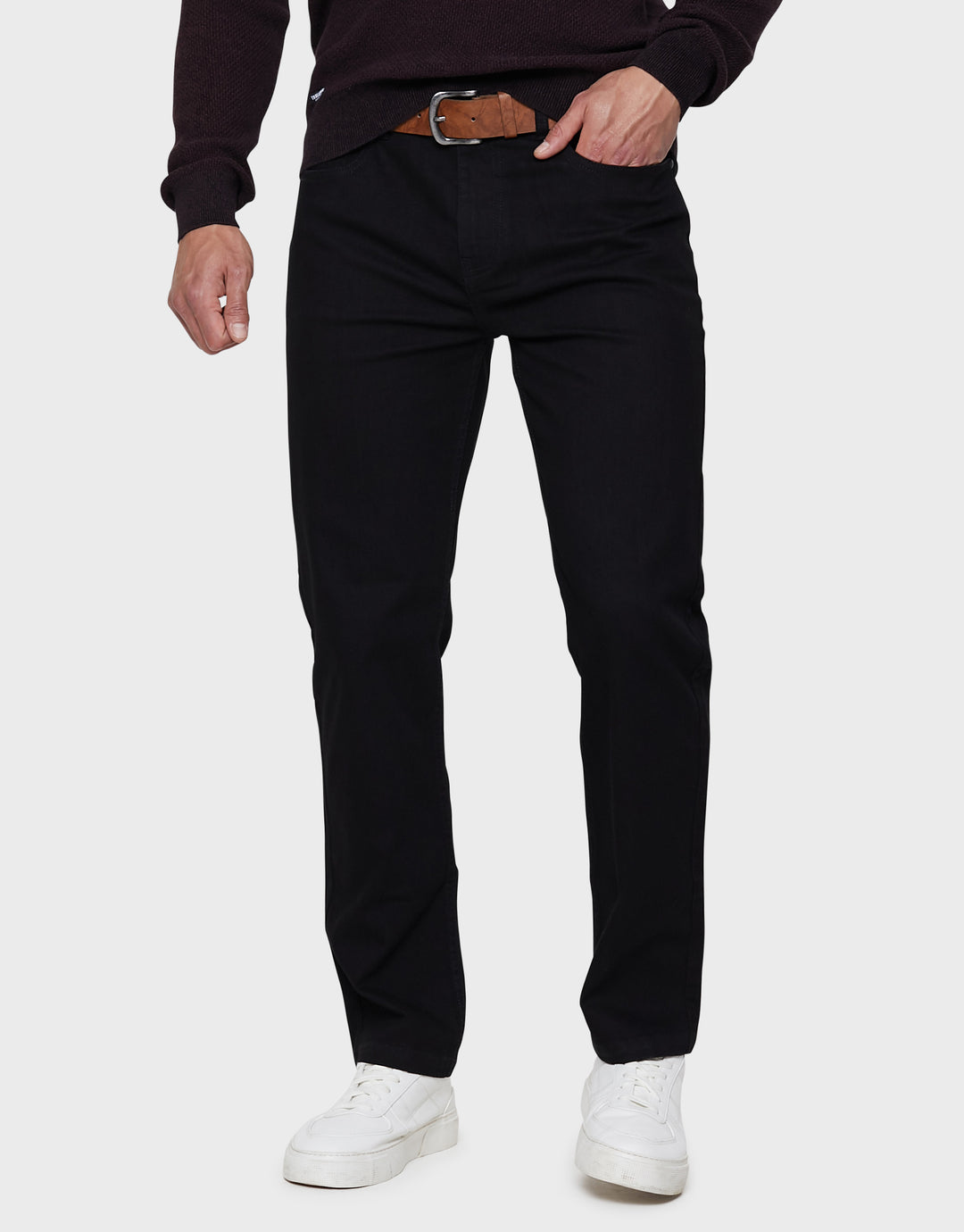 Black Straight Leg Belted Jeans