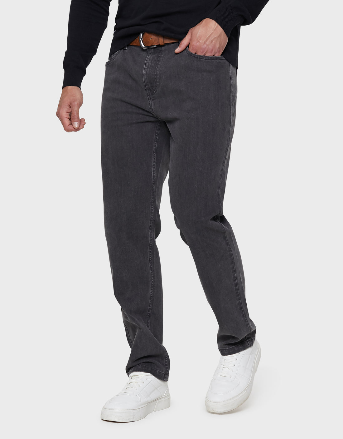 Men's Grey Straight Leg Belted Jeans – Threadbare