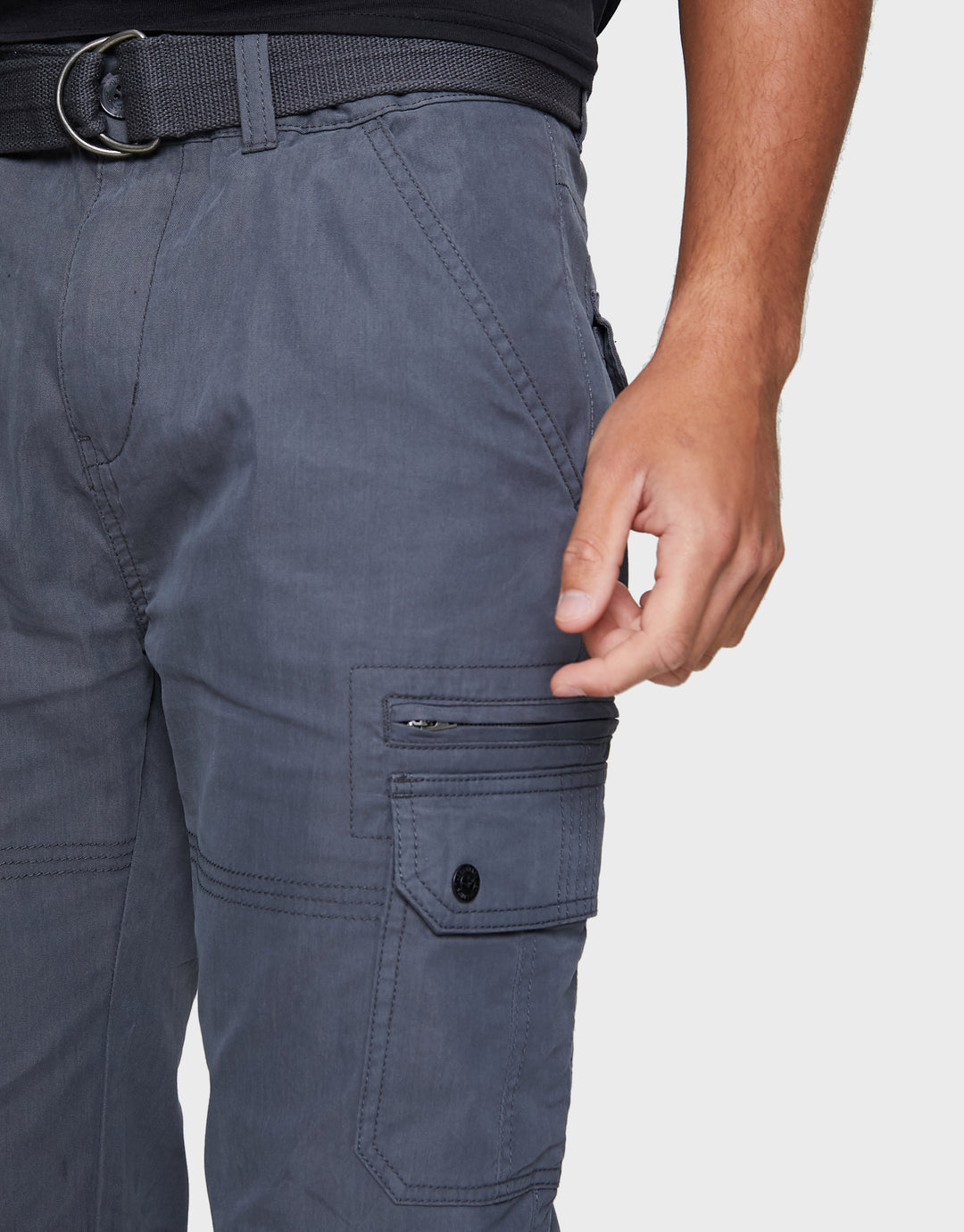 Charcoal Grey Belted Cargo Trousers