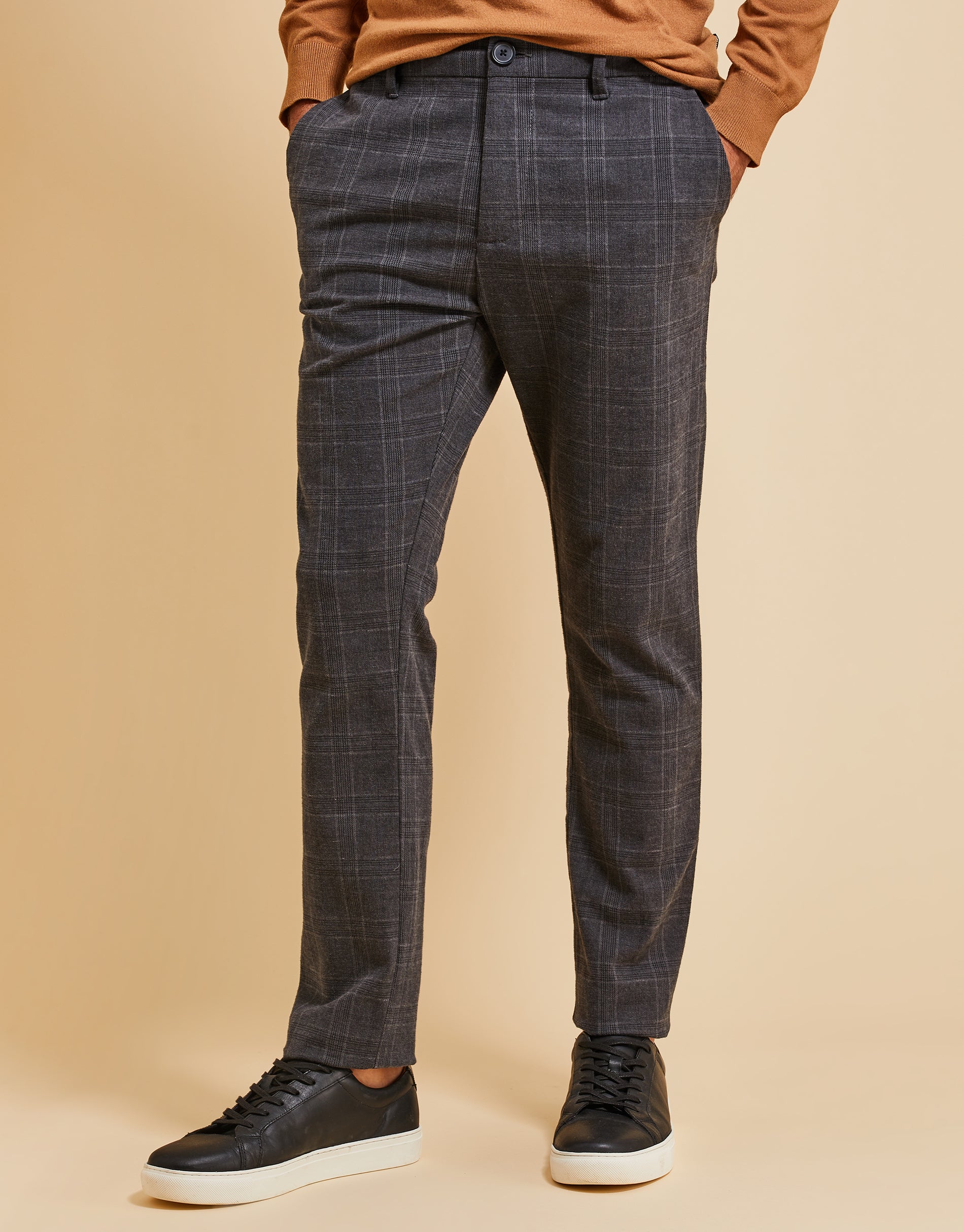 Nero Grey ChecksPlaid Regular Fit Terry Rayon Pant For Men