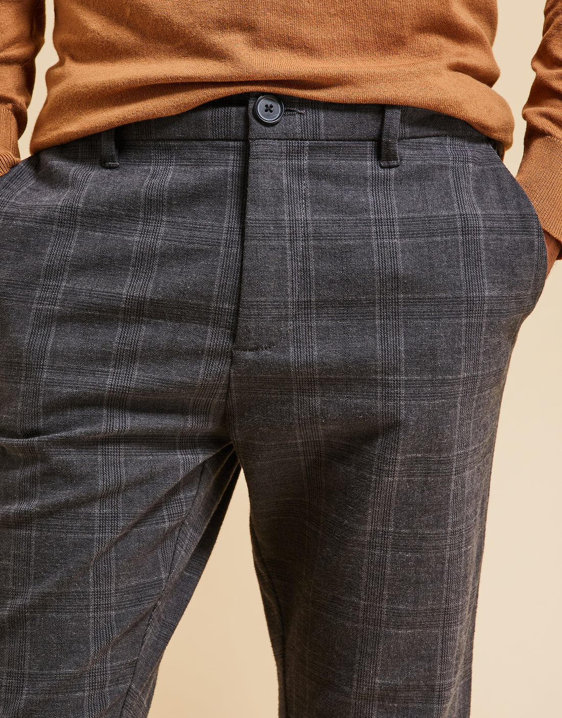 Threadbare Luxe Men's Charcoal Grey Check Semi Formal Trousers