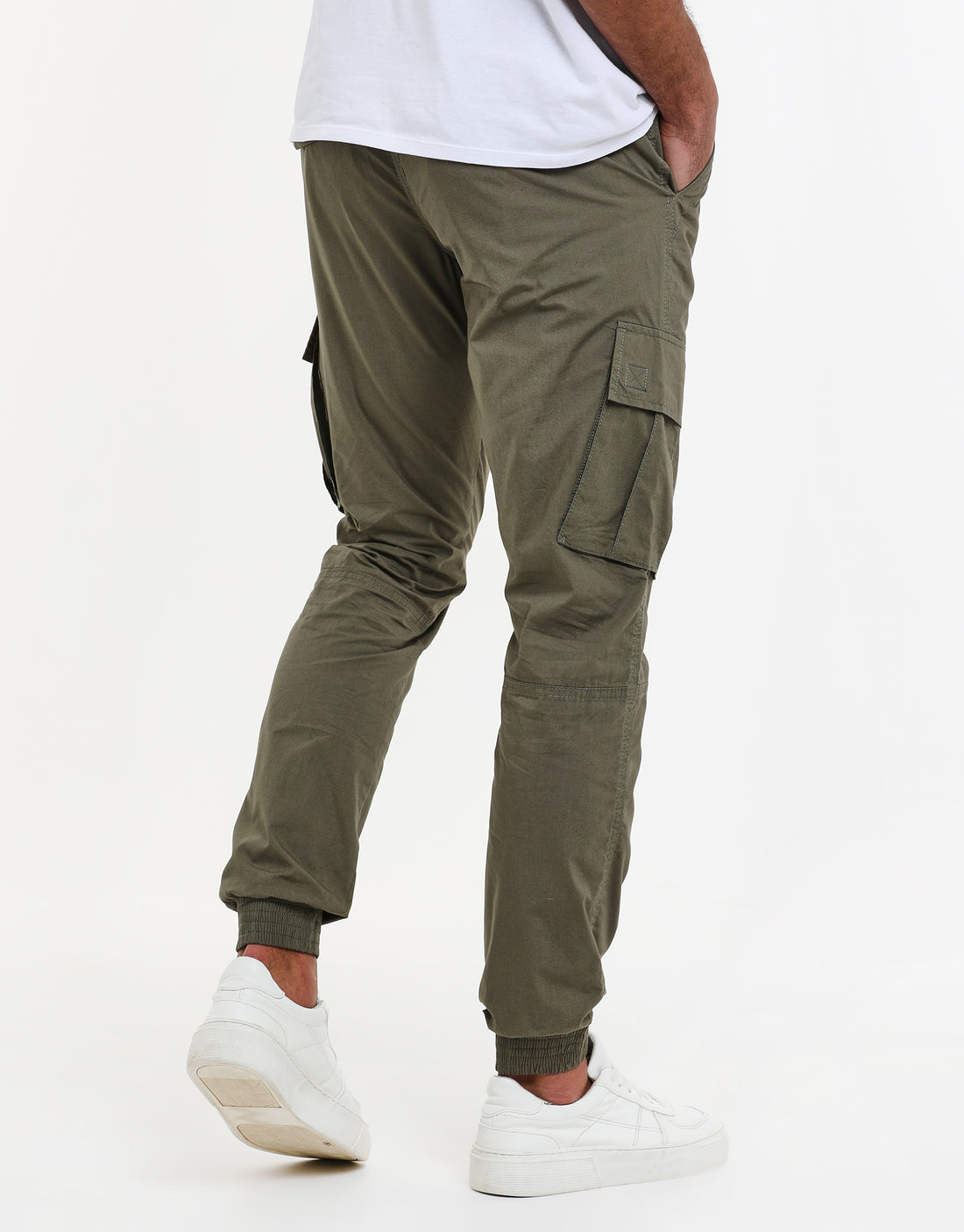 Men's Khaki Green Cuffed Cargo Trouser Combat Pants – Threadbare