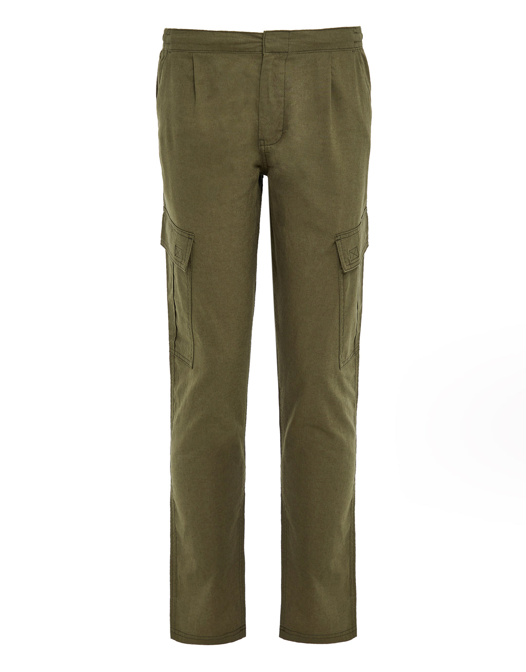 Khaki Green Linen Mix Cargo Trousers