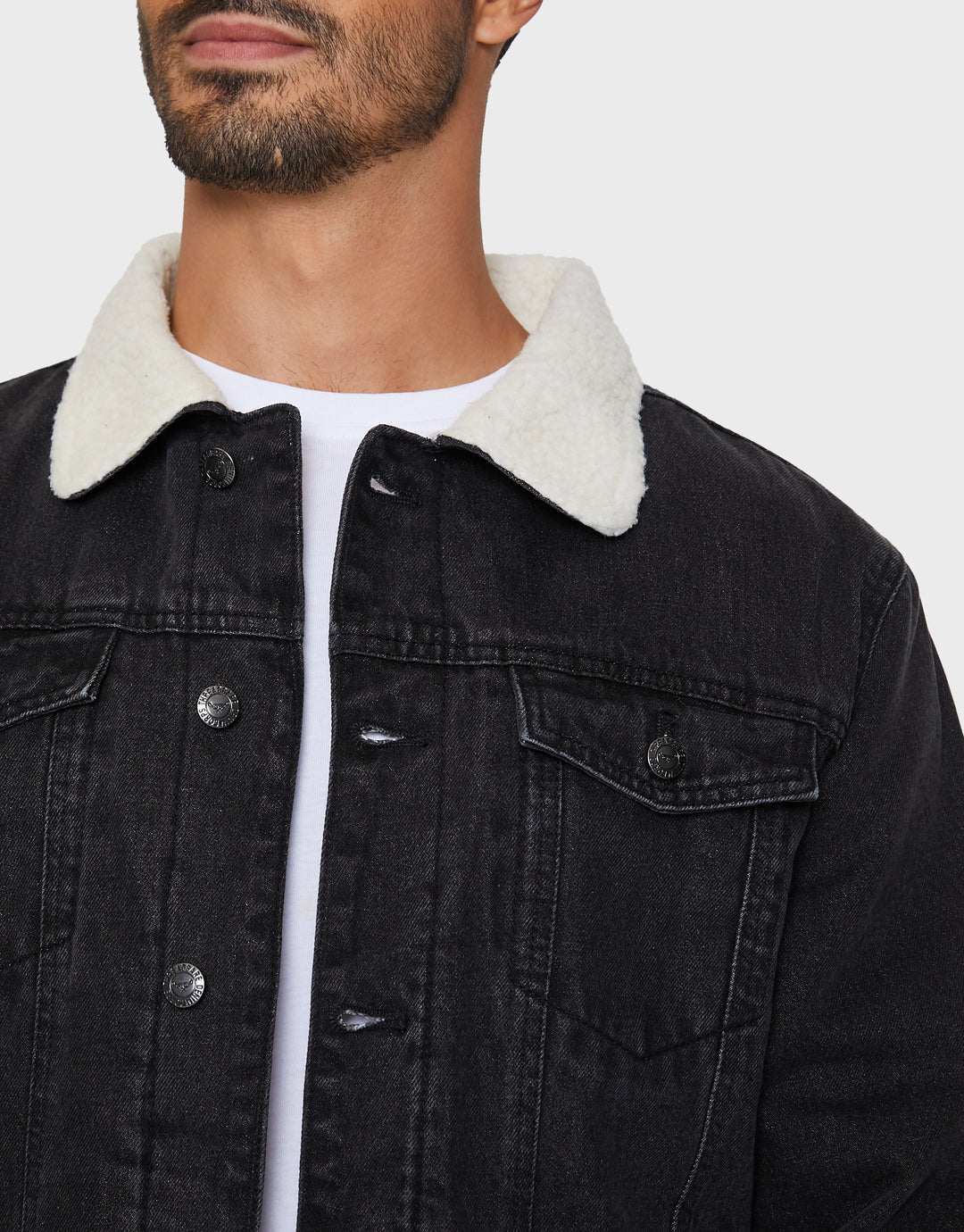 Corduroy Jacket Mens Black Denim Jacket With Borg Collar Black