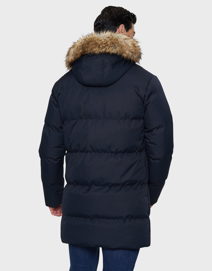 Navy Longline Padded Parka Coat