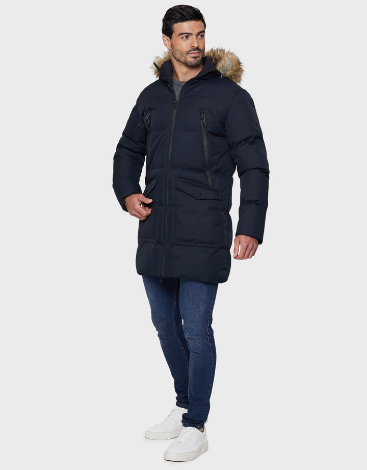 Navy Longline Padded Parka Coat