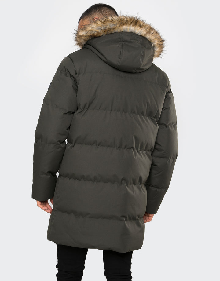 Khaki Green Longline Padded Parka Coat