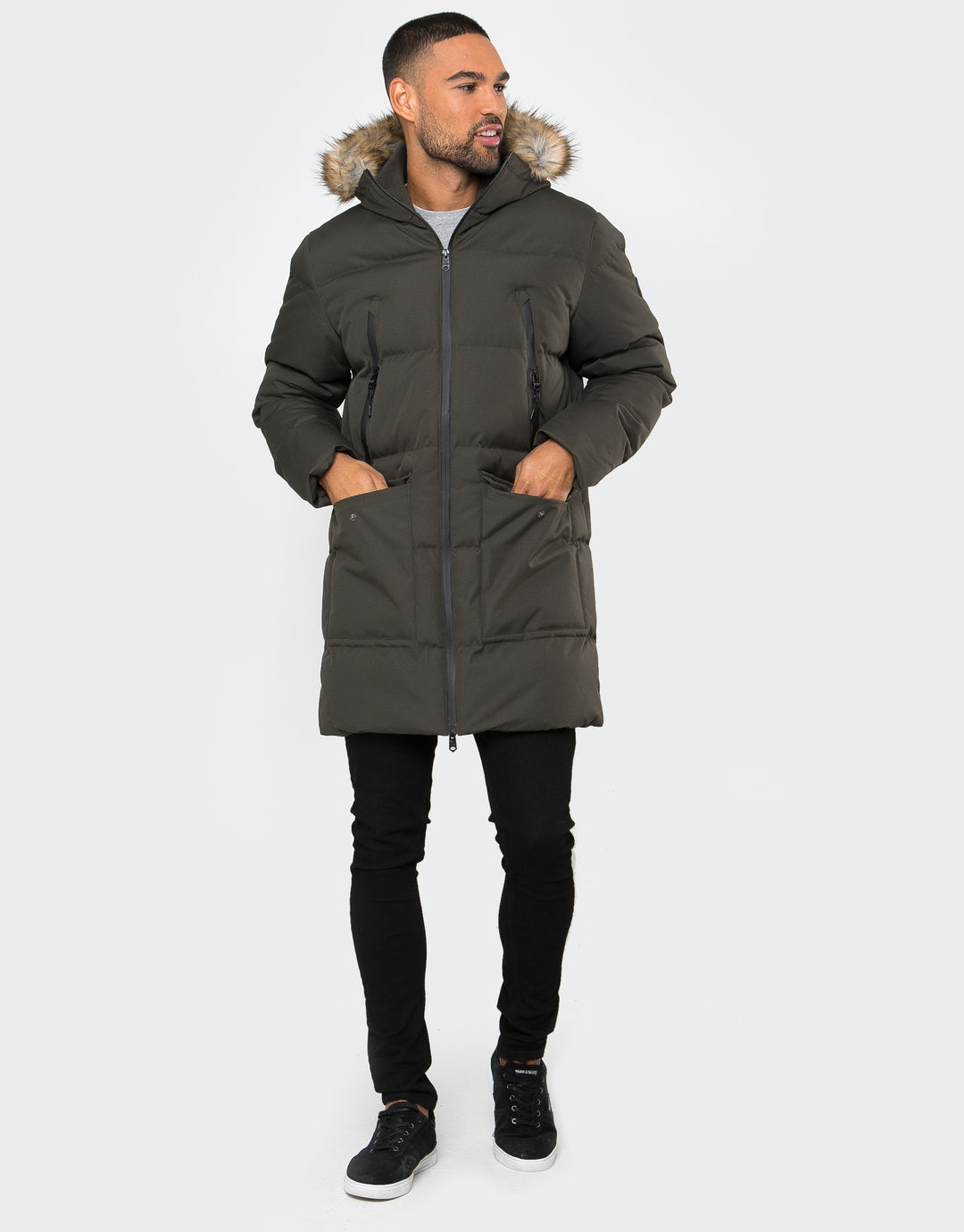 Khaki Green Longline Padded Parka Coat