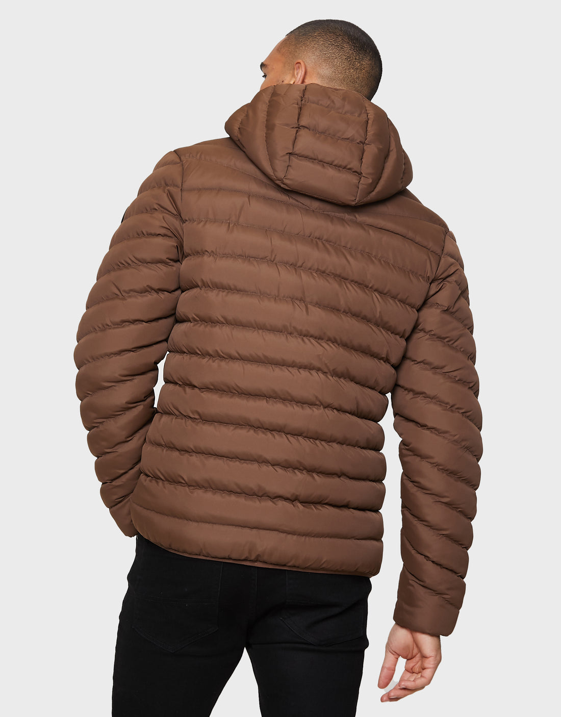 Men's Chocolate Brown Short Hooded Puffer Jacket – Threadbare