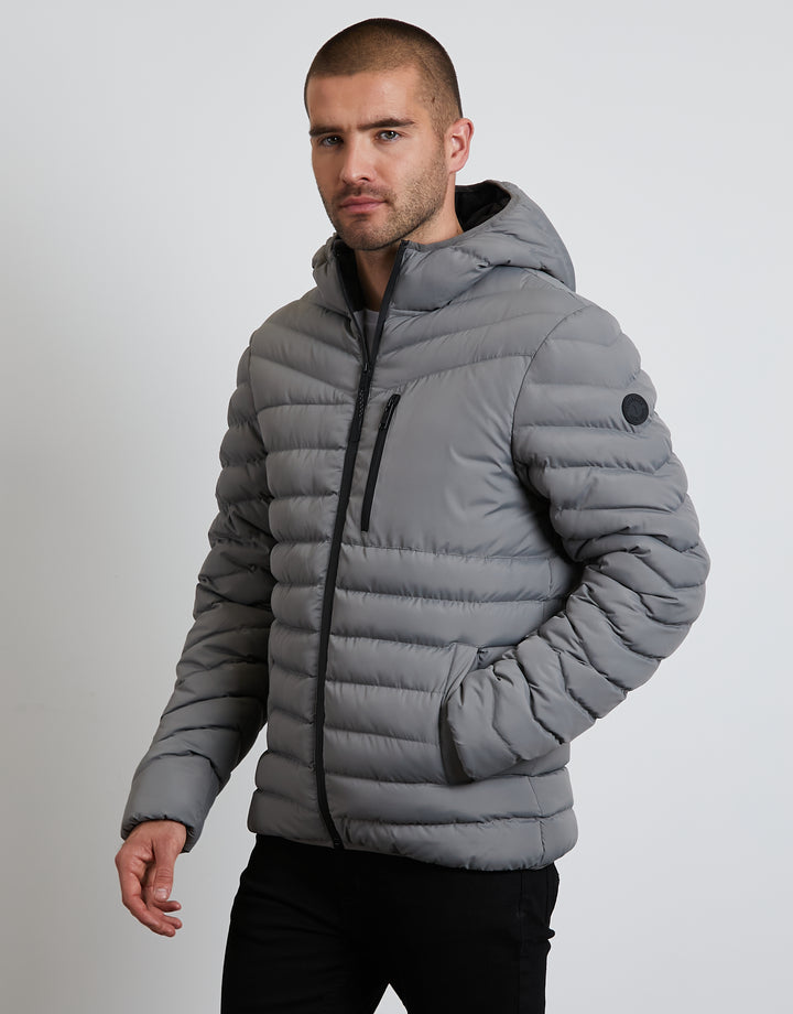 Grey Hooded Puffer Jacket