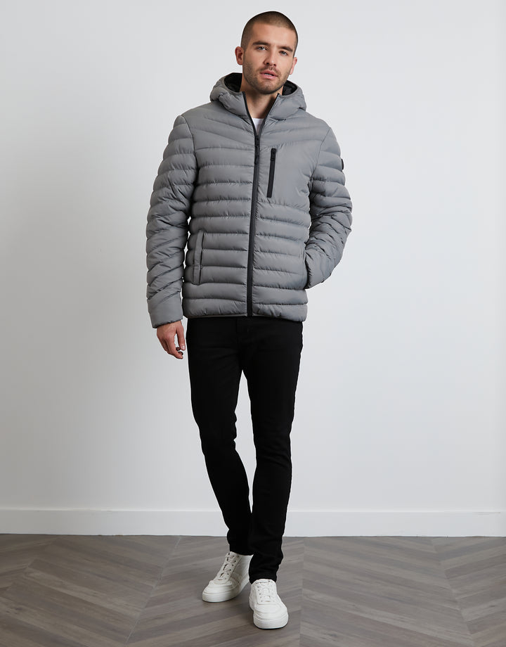 Grey Hooded Puffer Jacket