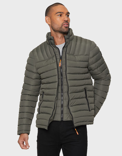 Men's Khaki Green Mock Layer Puffer Jacket – Threadbare