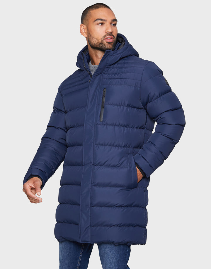 Navy Hooded Longline Puffer Jacket