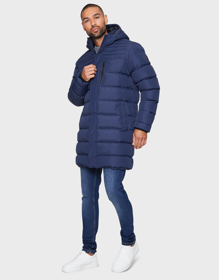 Navy Hooded Longline Puffer Jacket