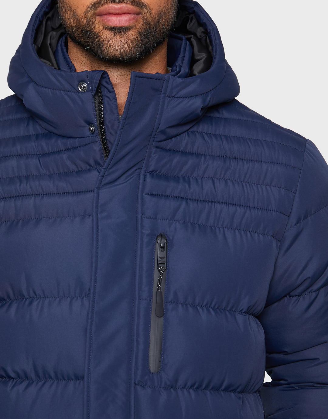 Navy Hooded Longline Puffer Jacket