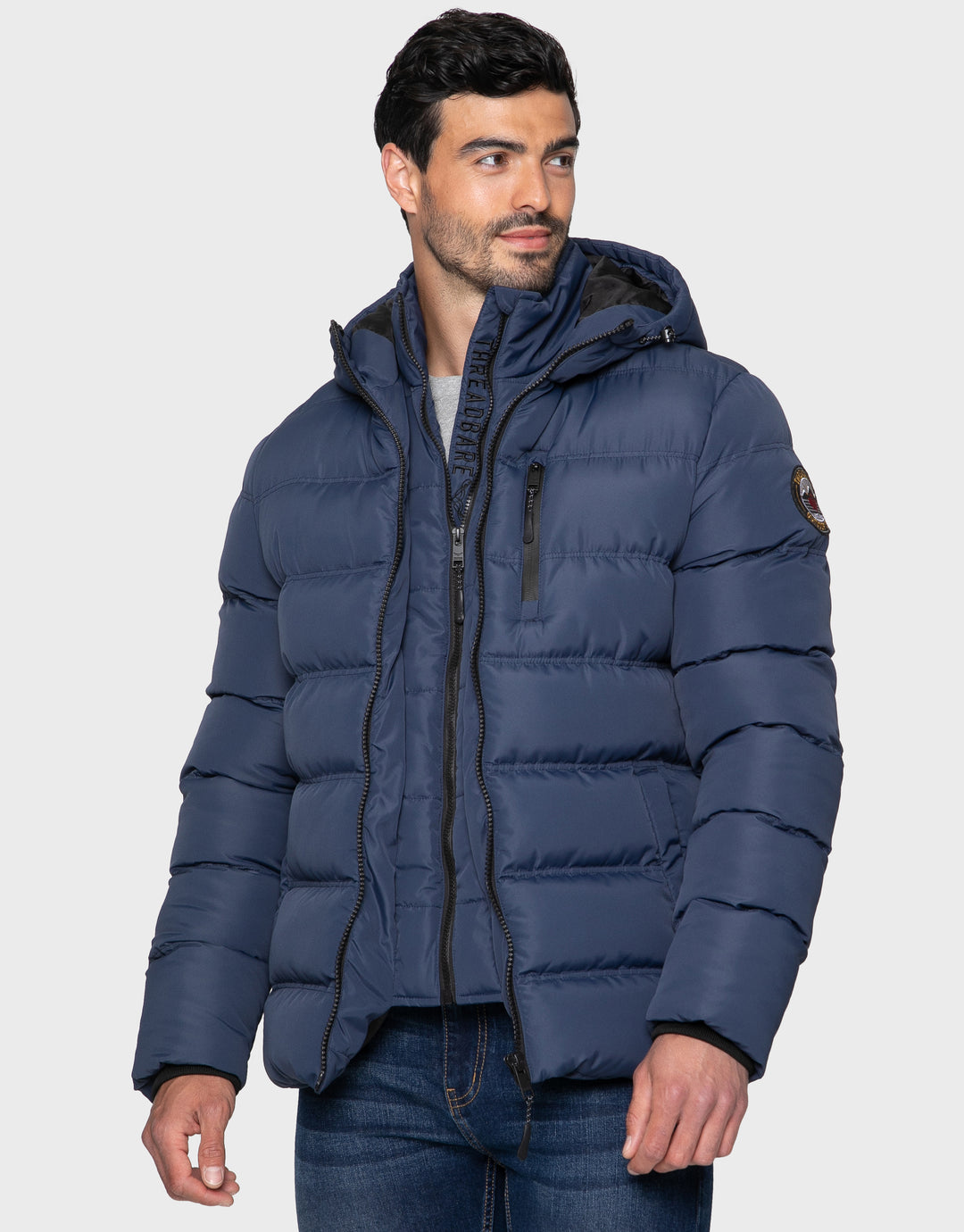 Navy Double Layer Hooded Puffer Jacket