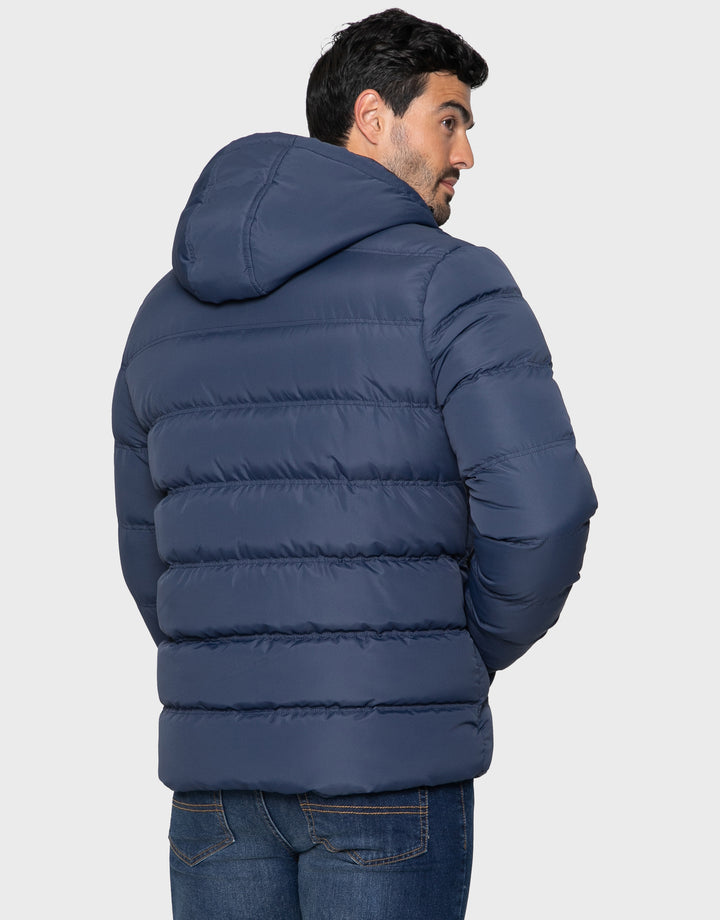 Navy Double Layer Hooded Puffer Jacket