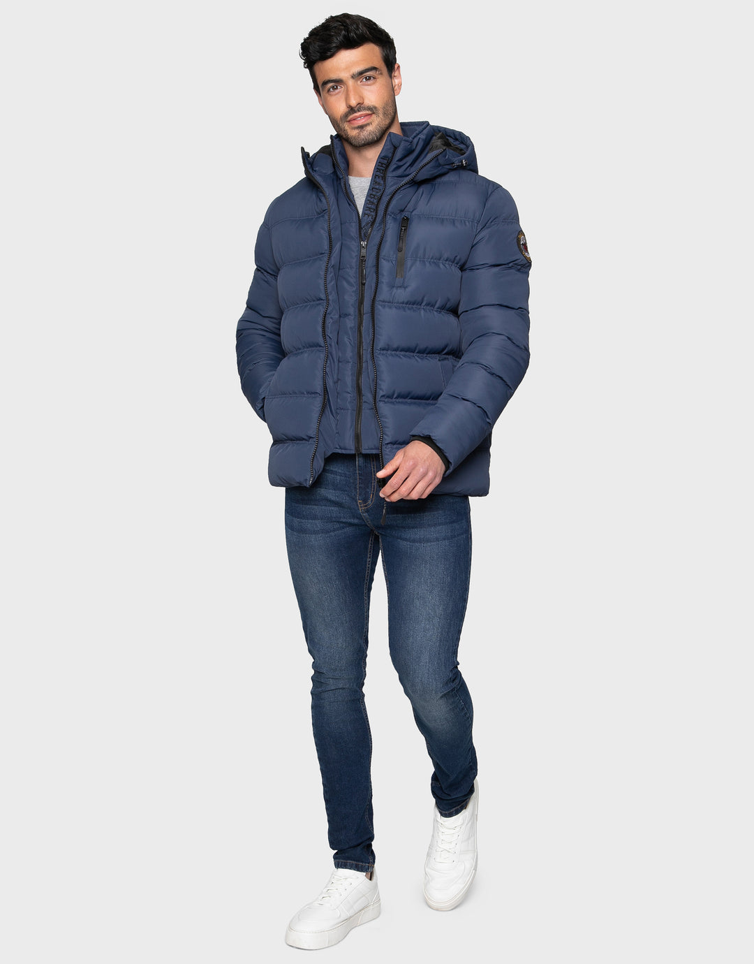 Navy Double Layer Hooded Puffer Jacket
