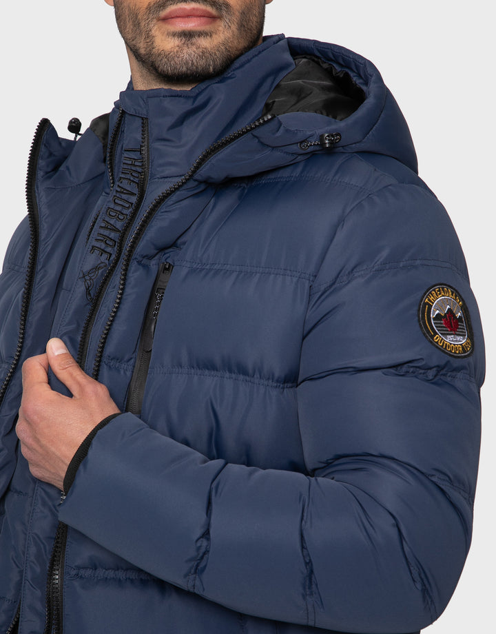 Navy Double Layer Hooded Puffer Jacket