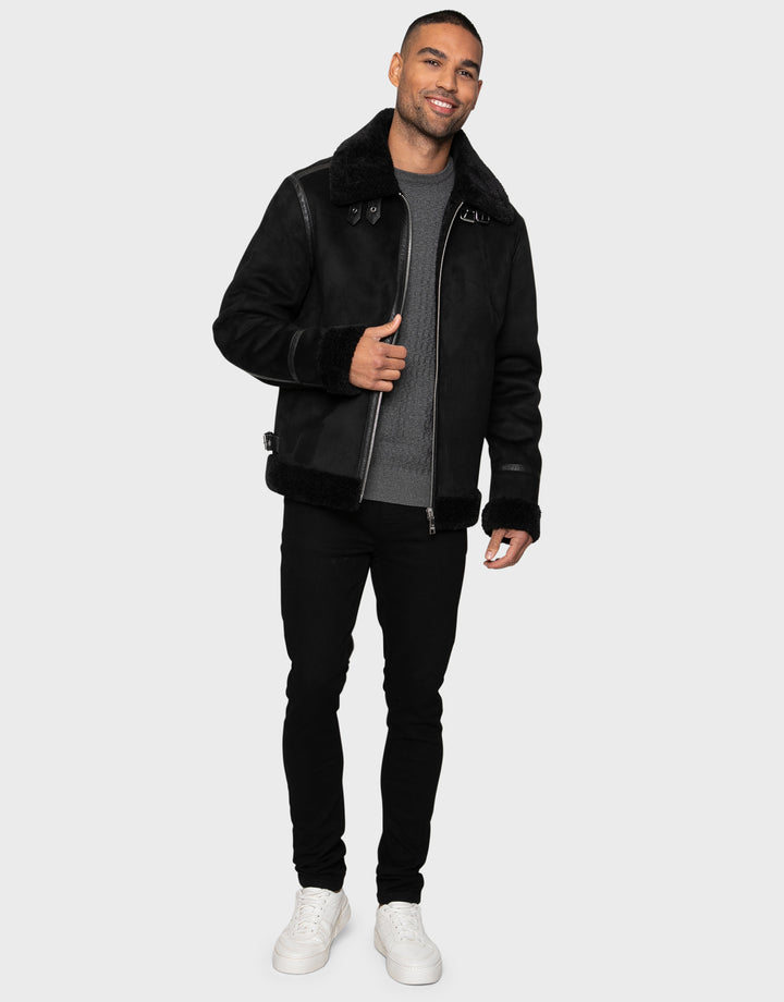 Black Faux Suede Biker Jacket