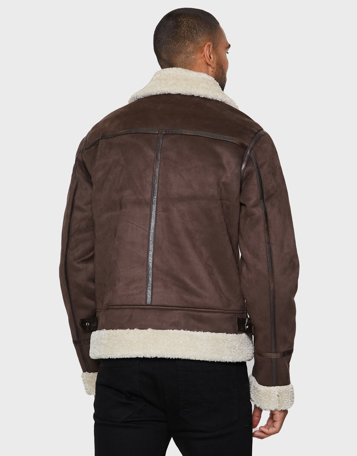 Chocolate Brown Faux Suede Biker Jacket